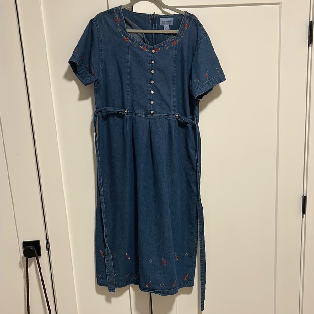 Blue Denim Dress with Embroidered Details